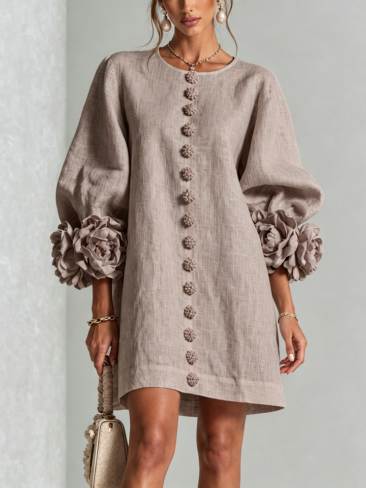Rosalie | Rose-Cuff Button-Front Shift Dress