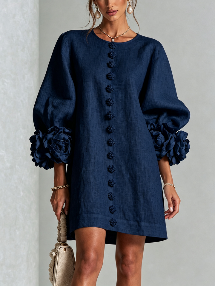Rosalie | Rose-Cuff Button-Front Shift Dress