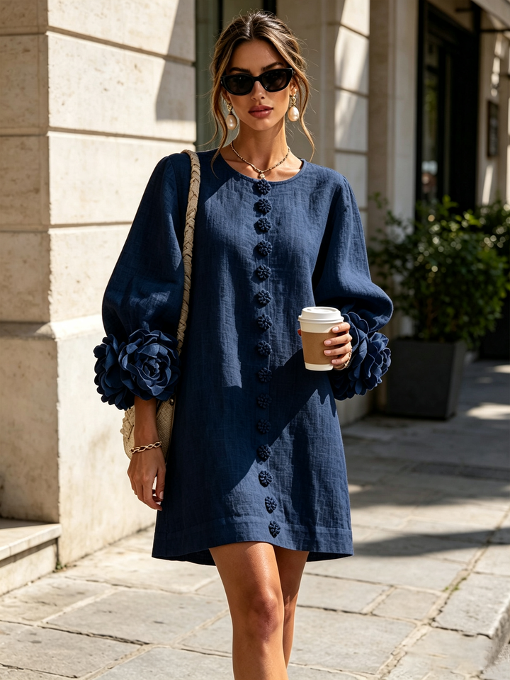 Rosalie | Rose-Cuff Button-Front Shift Dress