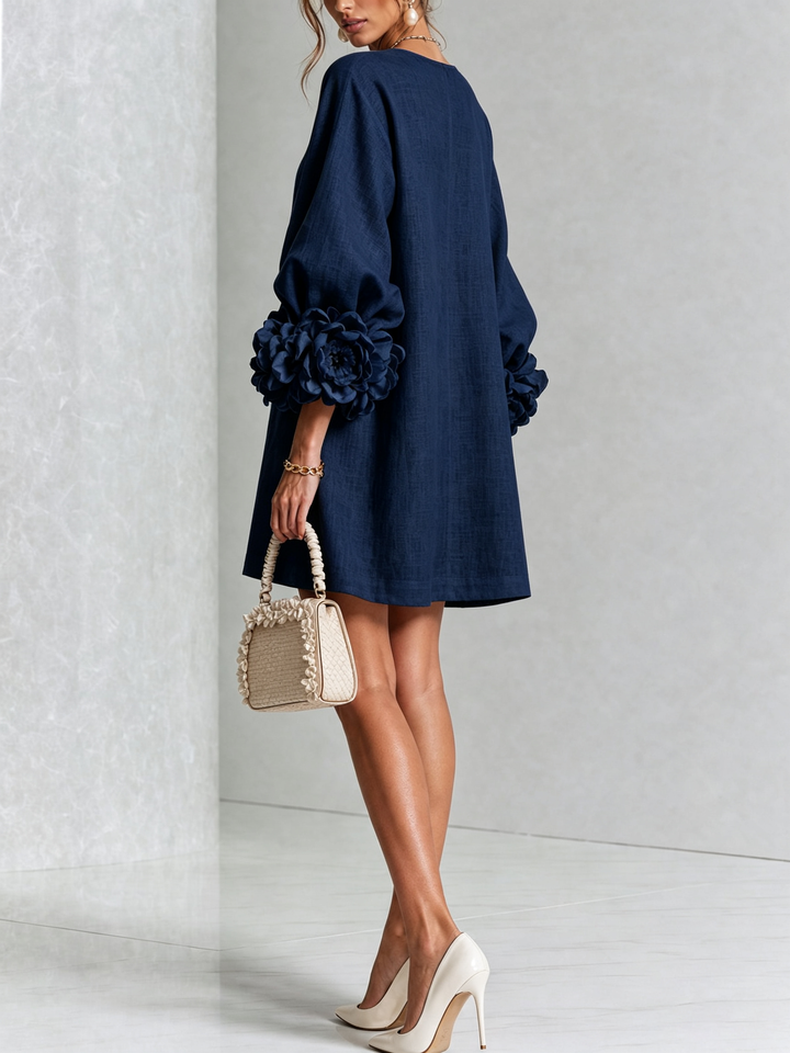 Rosalie | Rose-Cuff Button-Front Shift Dress