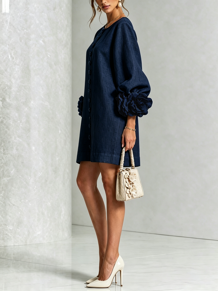 Rosalie | Rose-Cuff Button-Front Shift Dress