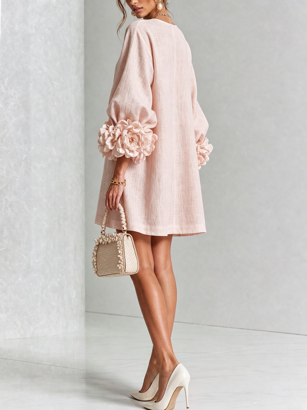 Rosalie | Rose-Cuff Button-Front Shift Dress