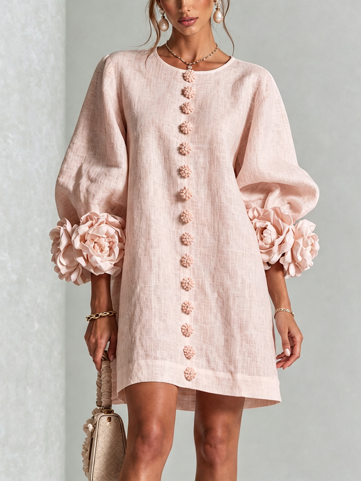 Rosalie | Rose-Cuff Button-Front Shift Dress
