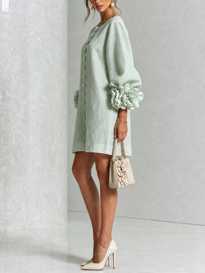 Rosalie | Rose-Cuff Button-Front Shift Dress