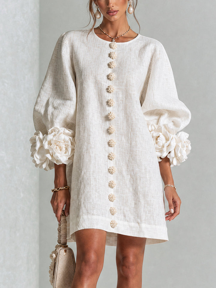 Rosalie | Rose-Cuff Button-Front Shift Dress