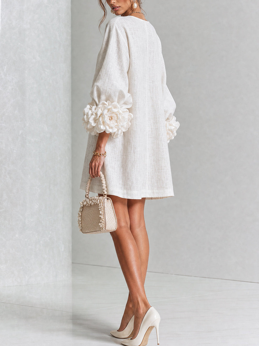 Rosalie | Rose-Cuff Button-Front Shift Dress