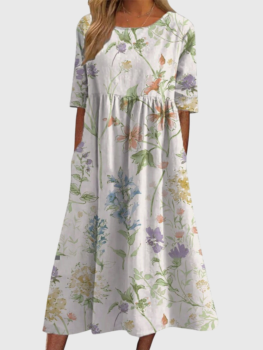 Aleah | Floral Print Midi Dress with Pockets
