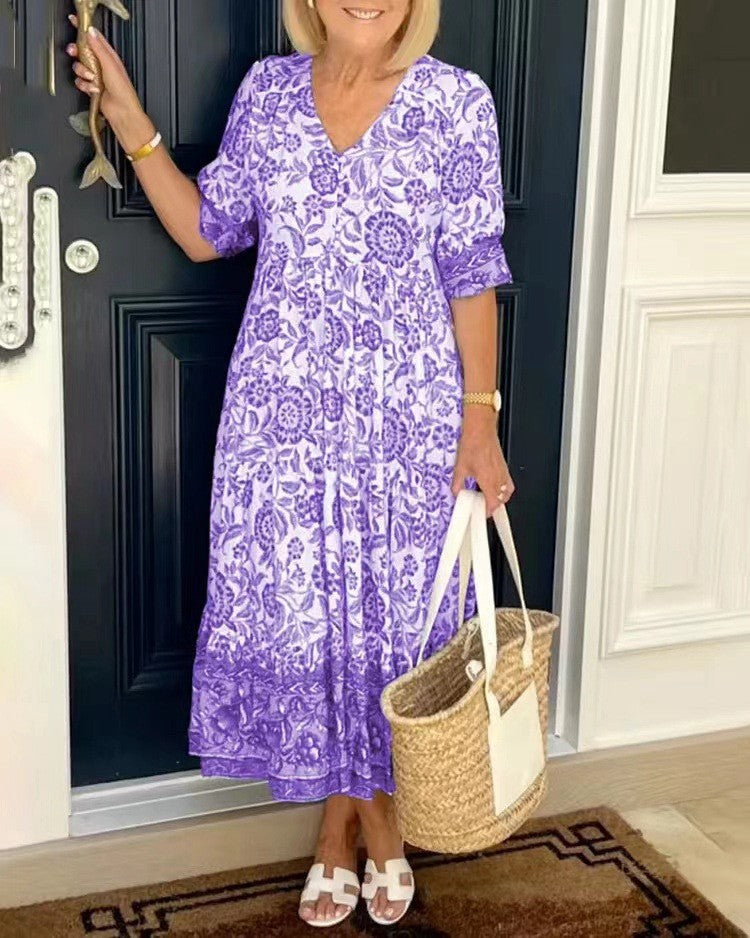Ellie | Floral V-Neck Midi Dress