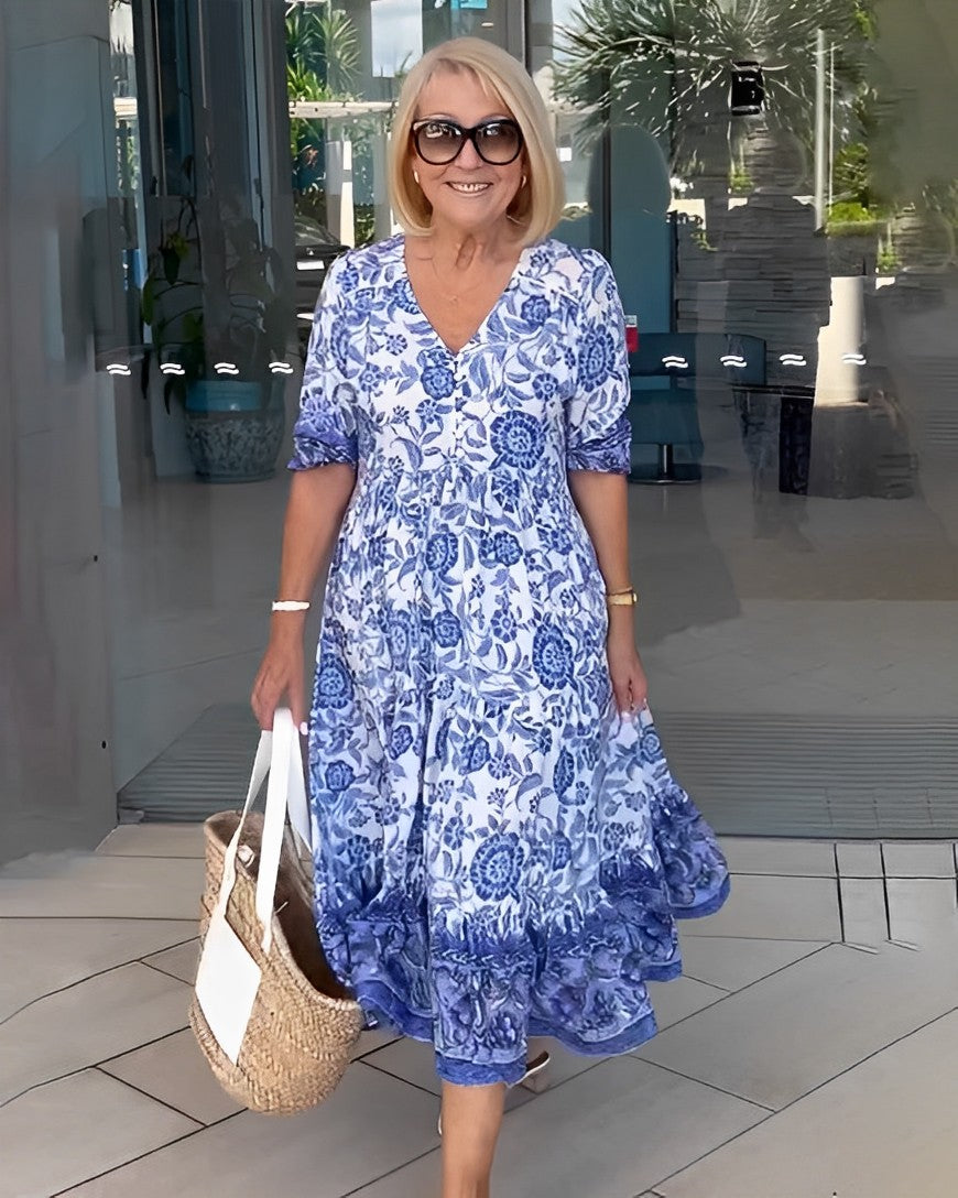 Ellie | Floral V-Neck Midi Dress