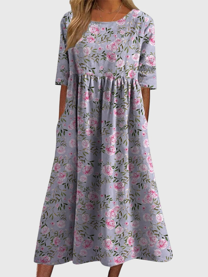 Aleah | Floral Print Midi Dress with Pockets