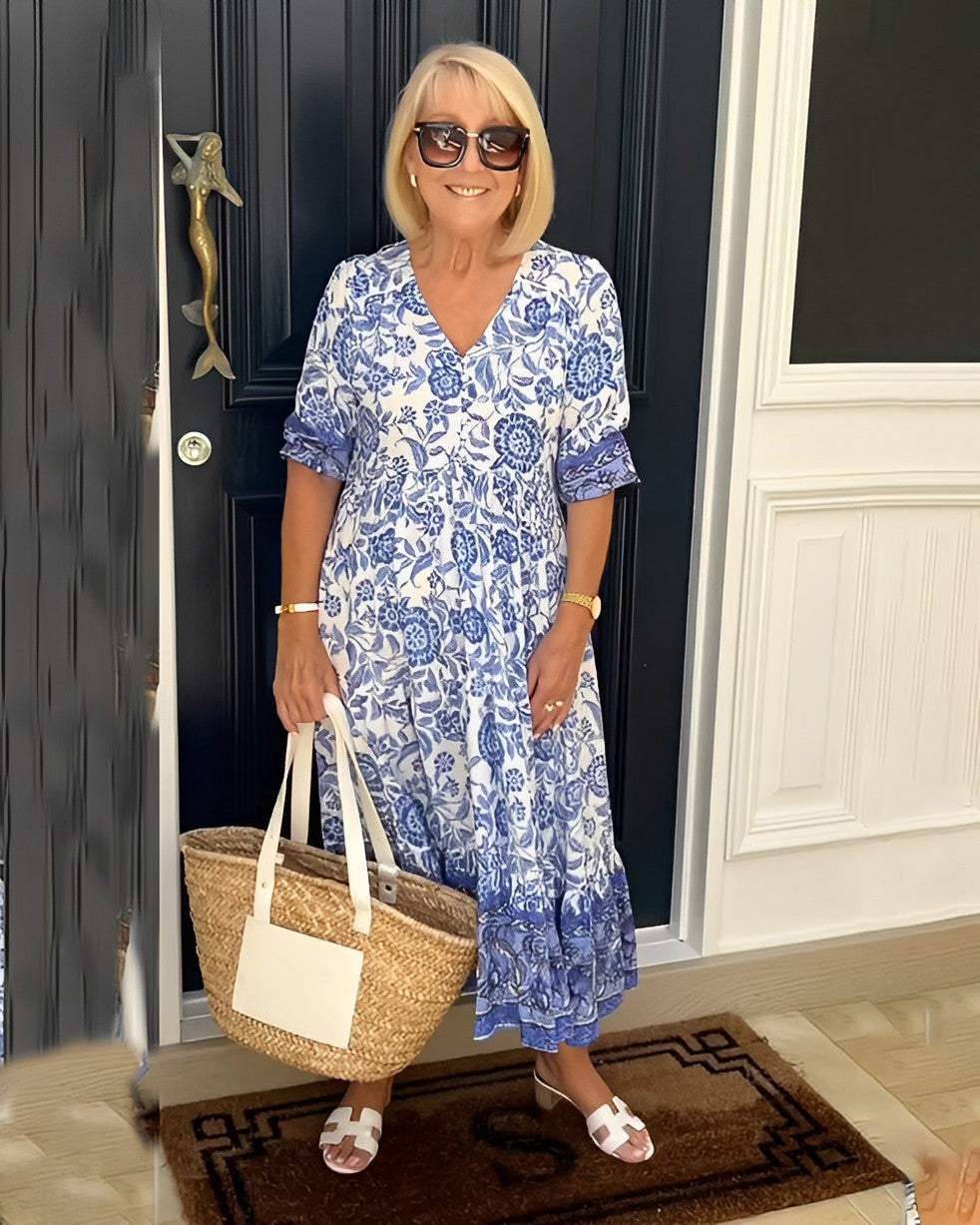 Ellie | Floral V-Neck Midi Dress