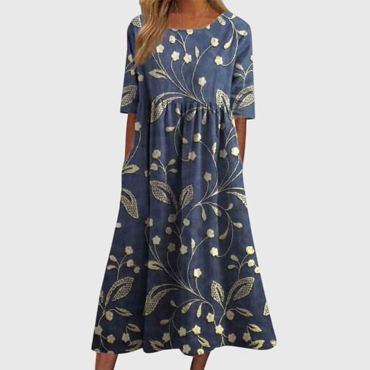 Aleah | Floral Print Midi Dress with Pockets