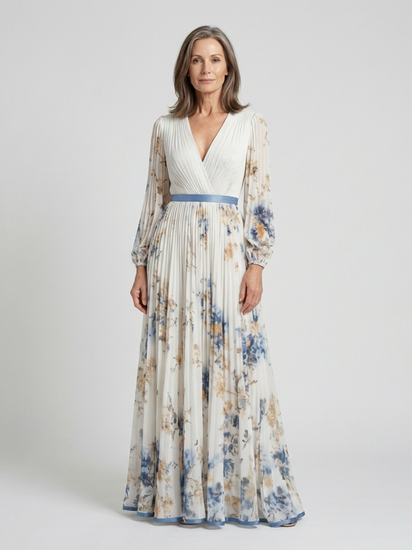 Ivy | Long Sleeve V Neck Floral Maxi Dress