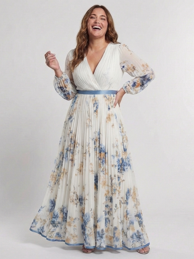 Ivy | Long Sleeve V Neck Floral Maxi Dress