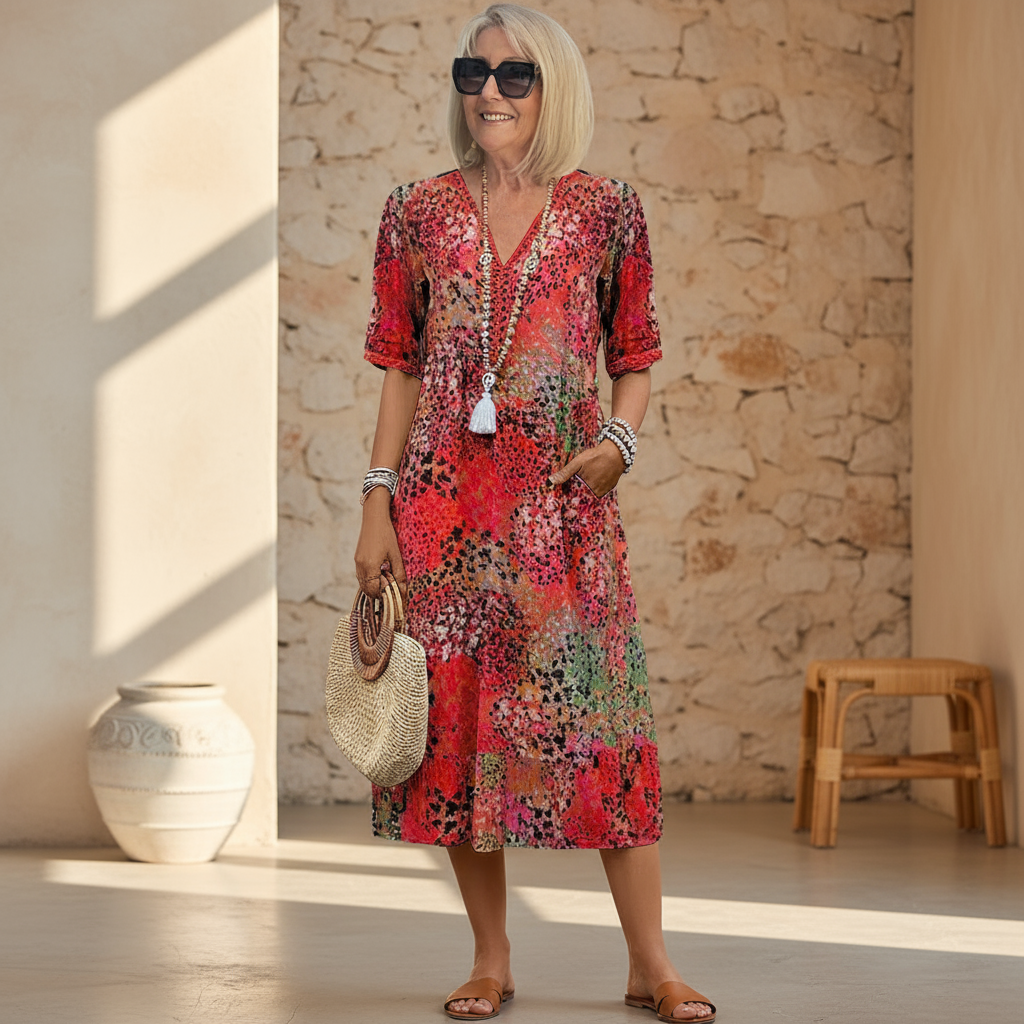 Arabella | Vibrant Pattern Midi Dress