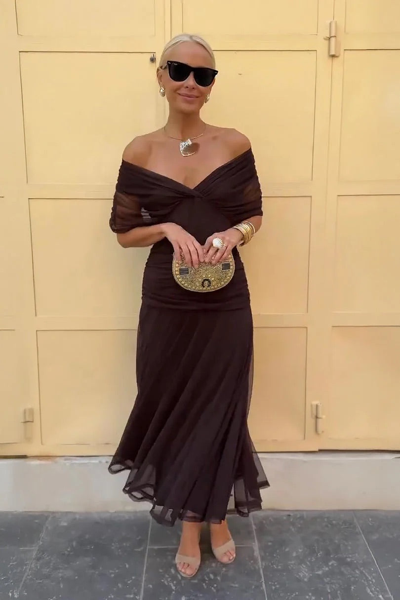 Lydia | Off-Shoulder Draped Maxi Dress