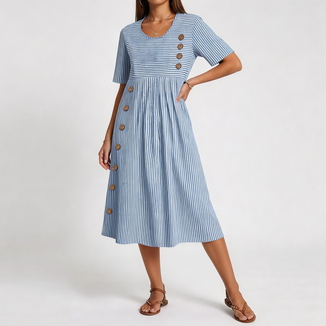 Sophia | Striped Button-Detail Midi Dress