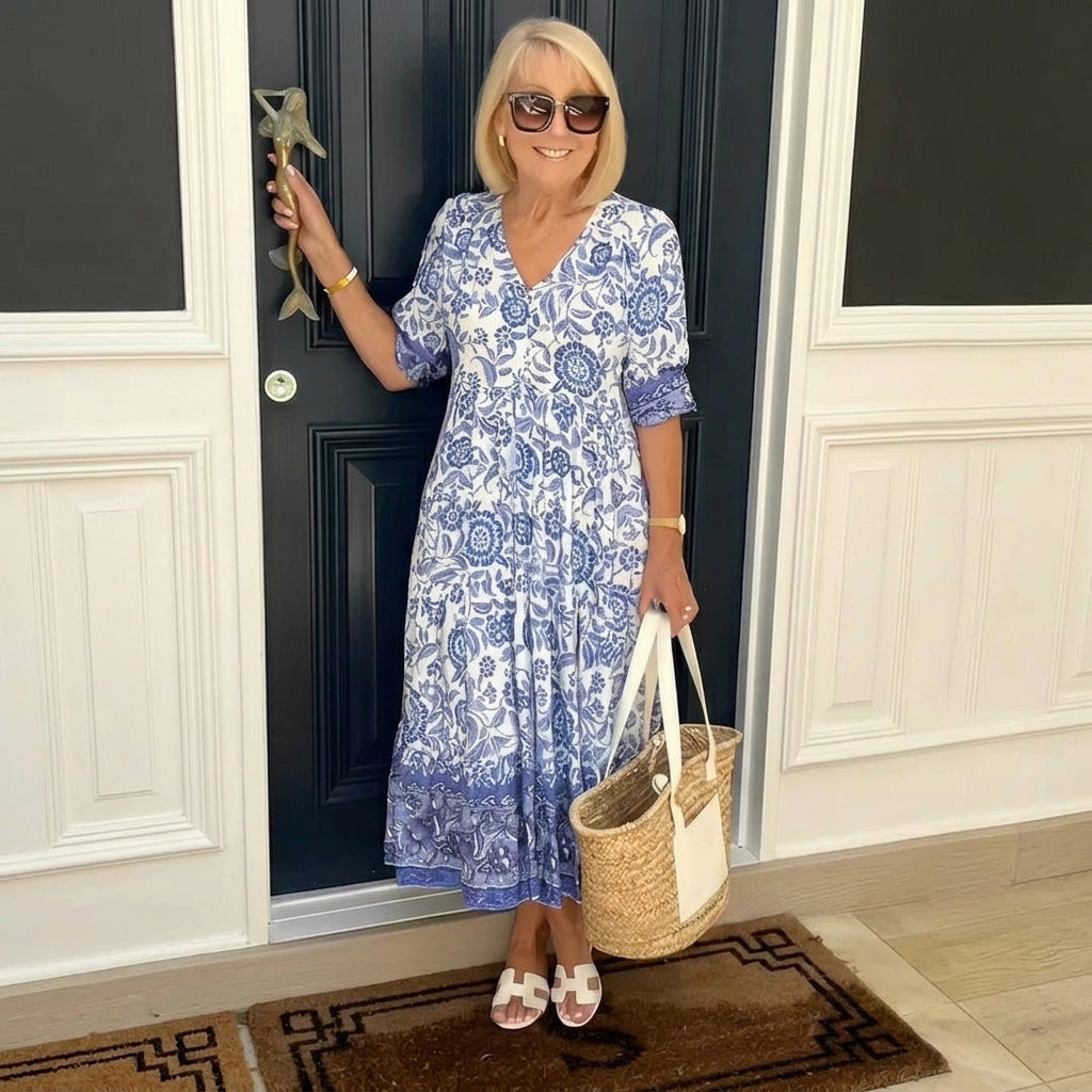 Ellie | Floral V-Neck Midi Dress