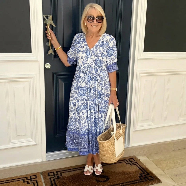 Ellie | Floral V-Neck Midi Dress
