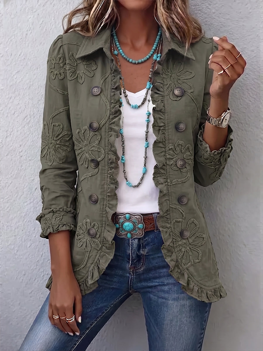 Kamberly | Embroidered Ruffle-Trim Jacket