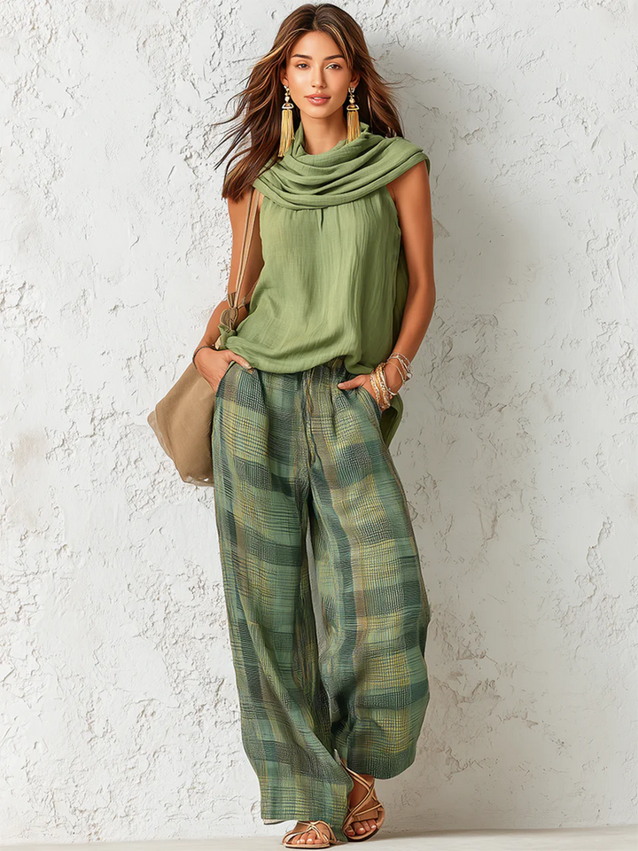 Paula - Boho Blouse And Wide Leg Pants Set