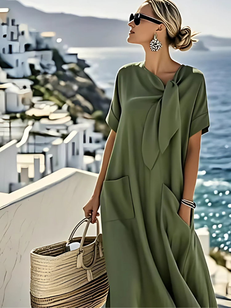 Ella | Tie-Neck Dress with Pockets